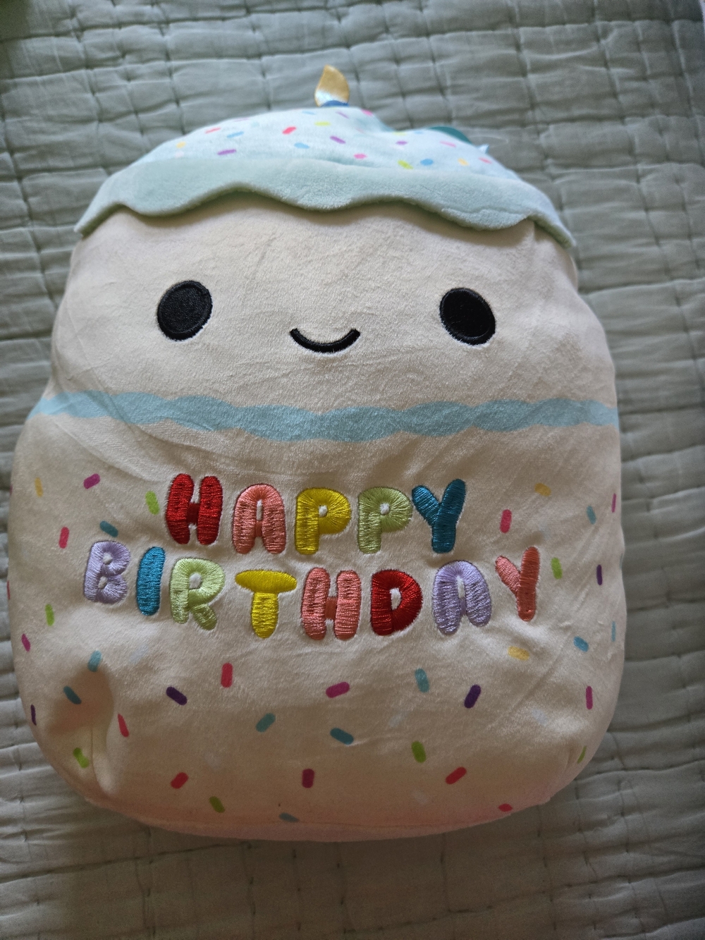 Squishmallows Pastel Sprinkle 'Happy Birthday' Plush Pillow - Cream & Mint
